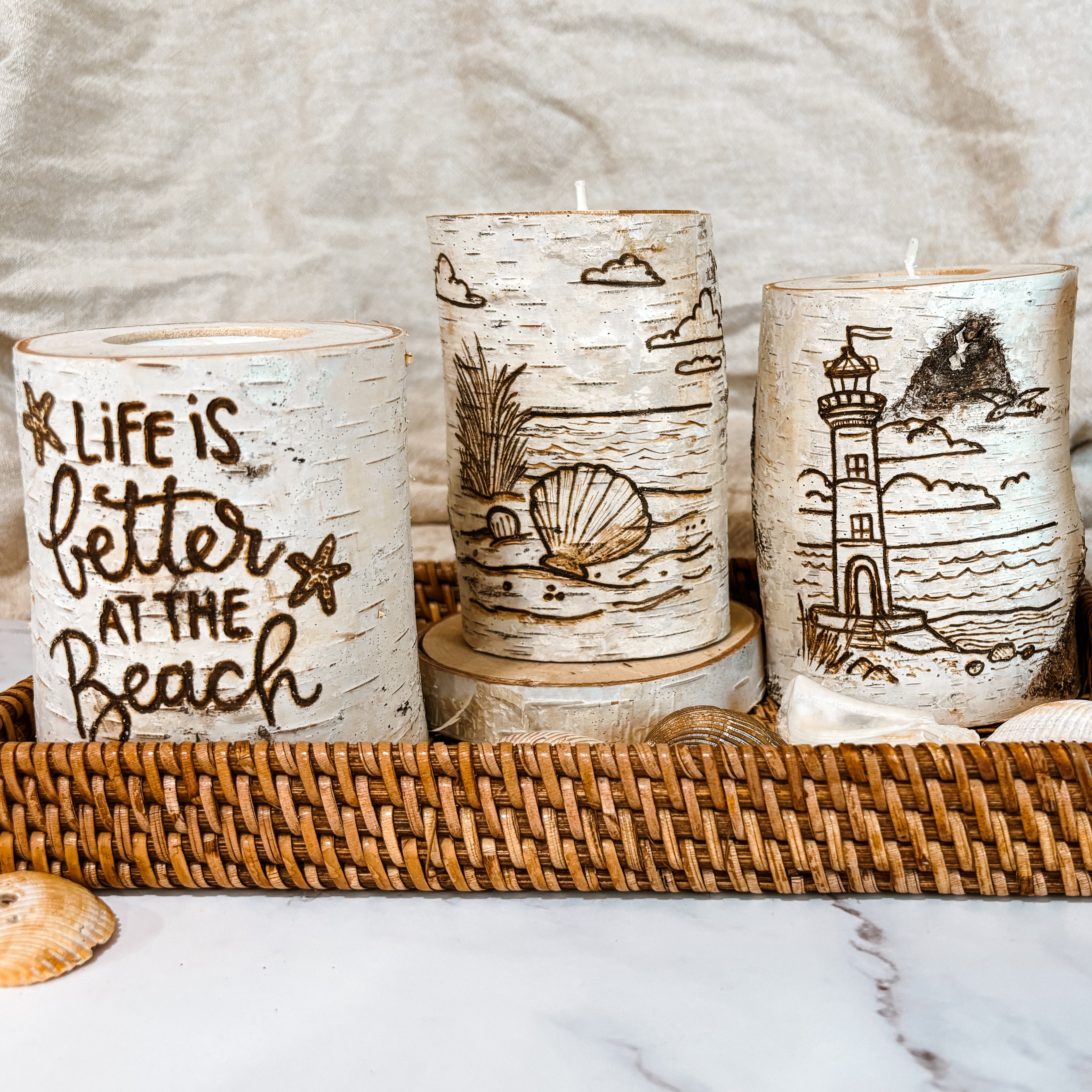 Handcrafted All Natural Birch Wood Candle - Life's Better at the Beach