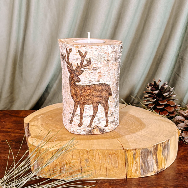 Handcrafted All Natural Birch Wood Candle - Deer