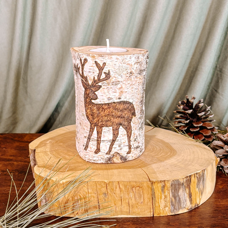 Handcrafted All Natural Birch Wood Candle - Deer