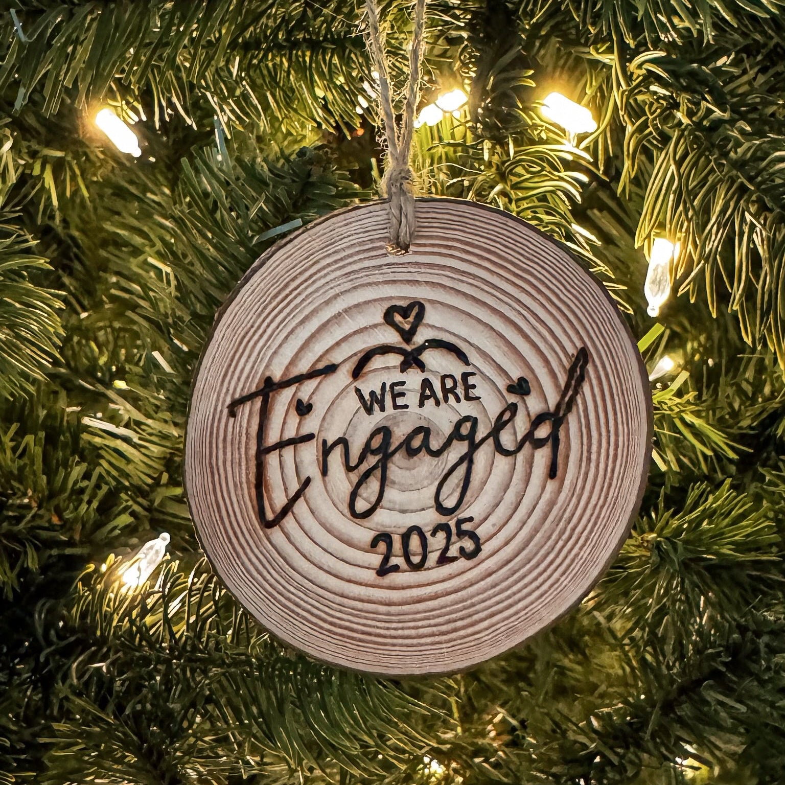 First Christmas Engaged Wood Slice Ornament