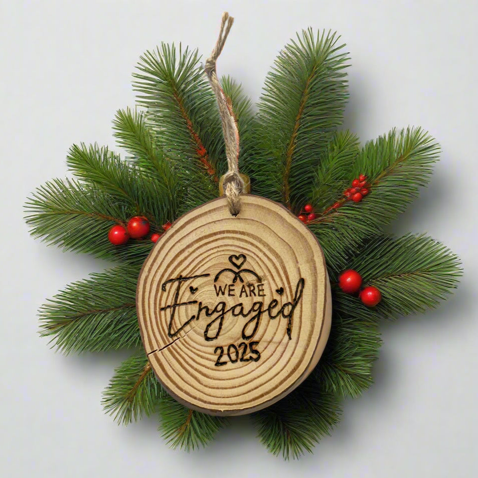 First Christmas Engaged Wood Slice Ornament