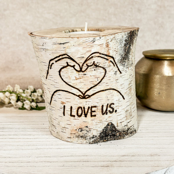 Handcrafted All Natural Birch Wood Candle - I Love Us.