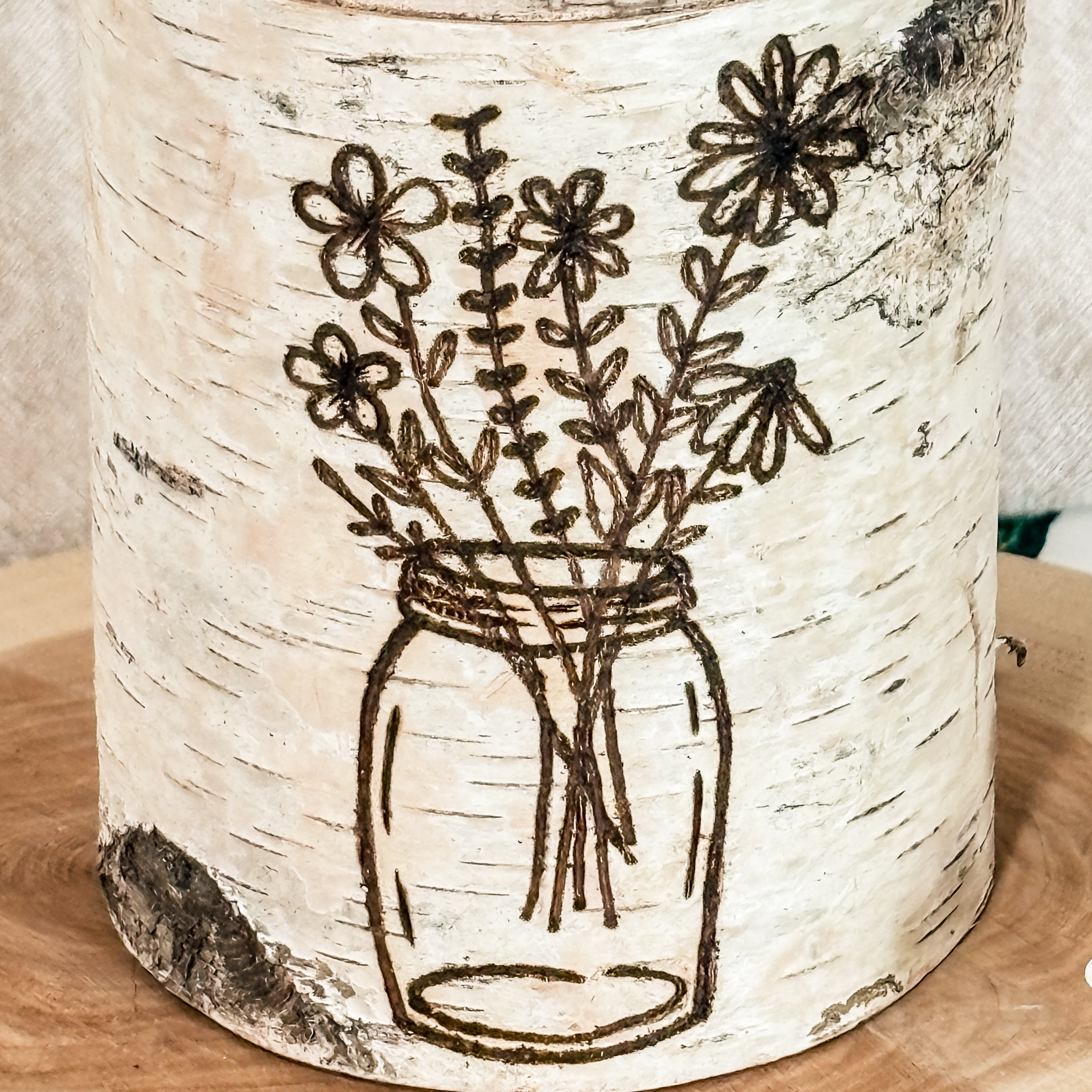 Handcrafted All Natural Birch Wood Candle - Mason Jar of Flowers