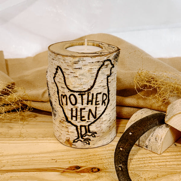 Handcrafted All Natural Birch Wood Memorial Candle - Mother Hen