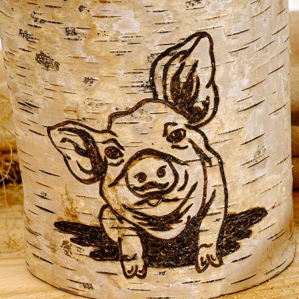 Handcrafted All Natural Birch Wood Candle - Pig
