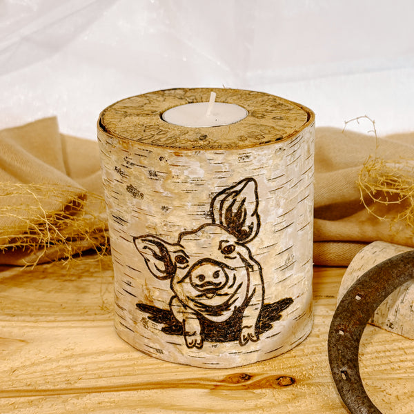 Handcrafted All Natural Birch Wood Candle - Pig