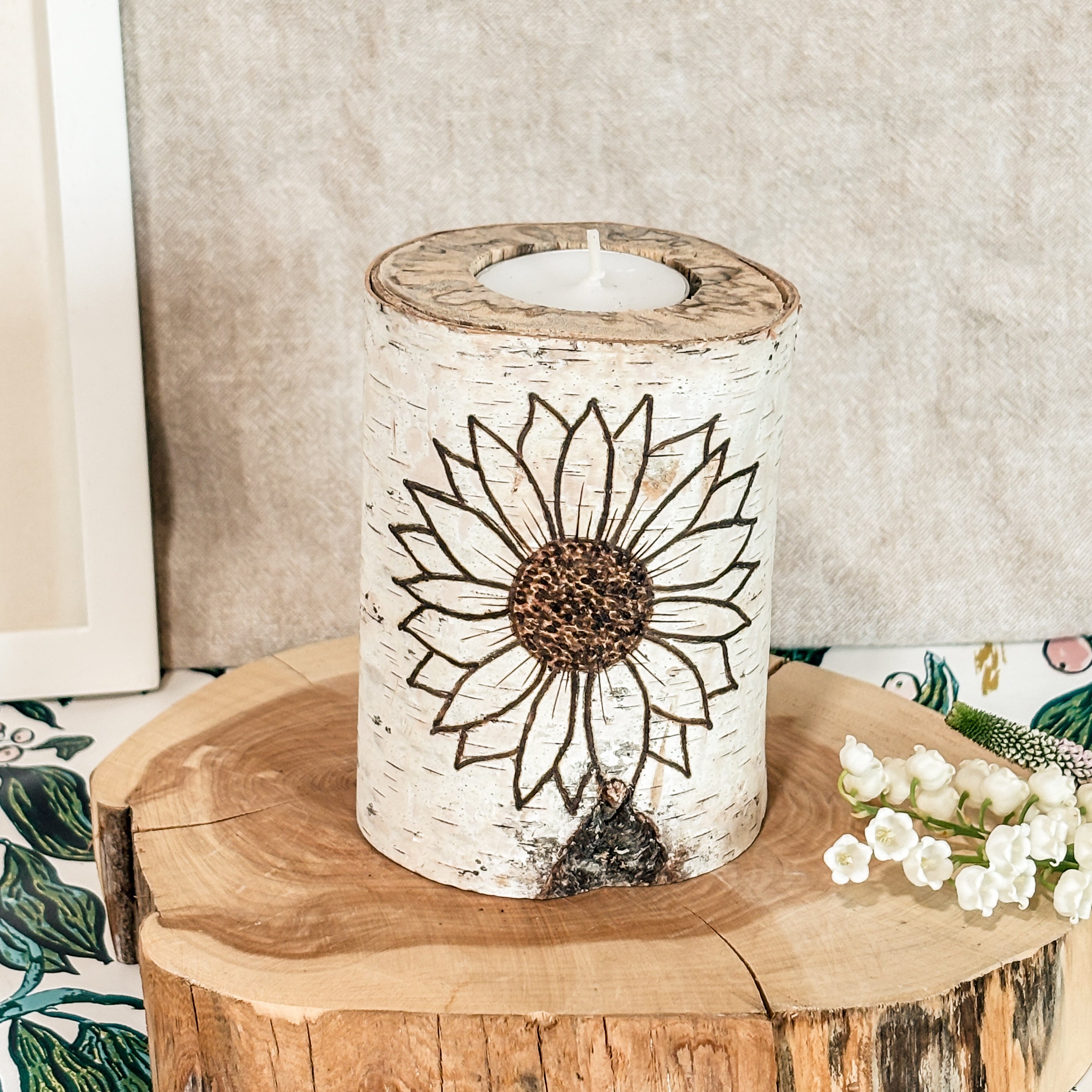 Handcrafted All Natural Birch Wood Candle - Sunflower