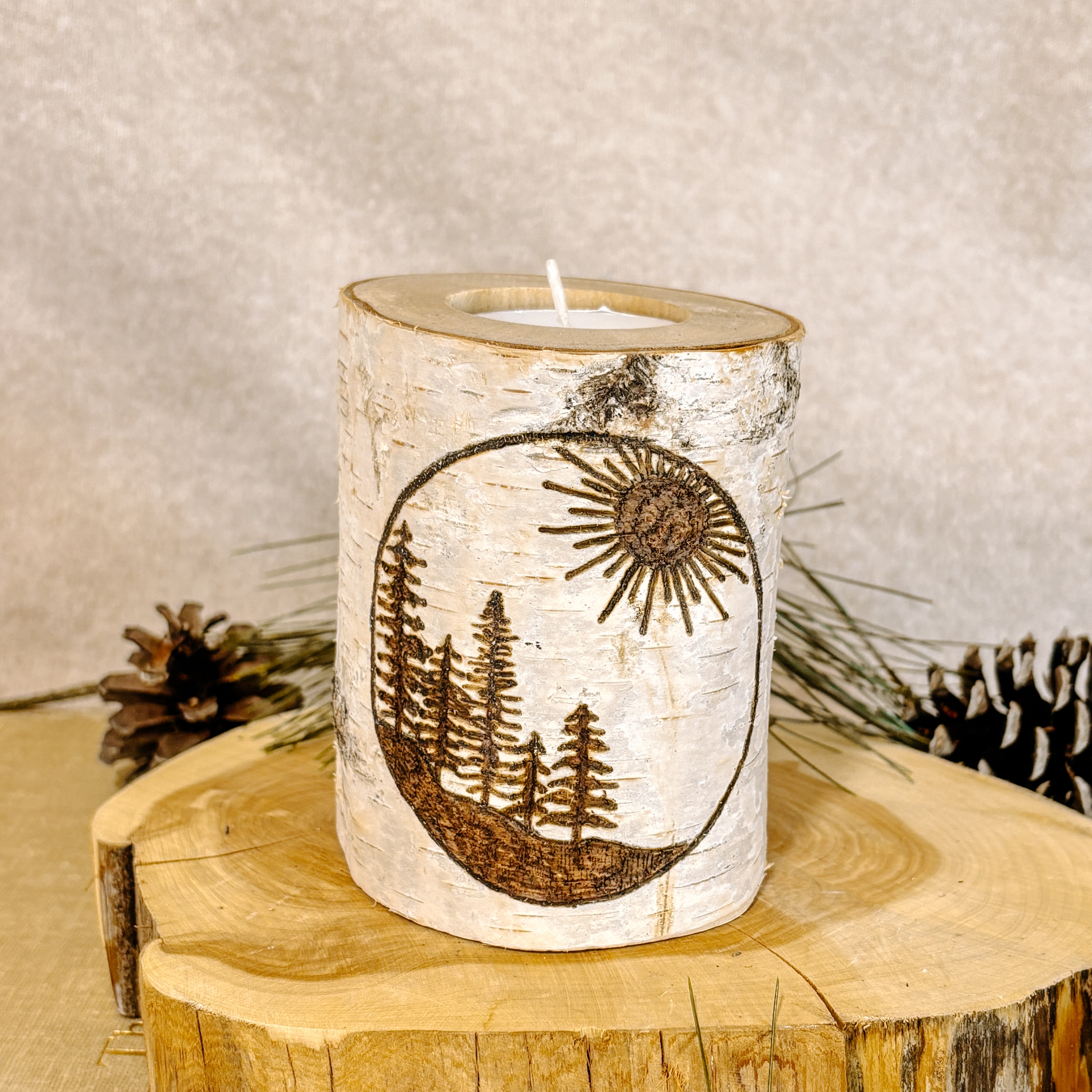 Handcrafted All Natural Birch Wood Candle - Sunny Pines