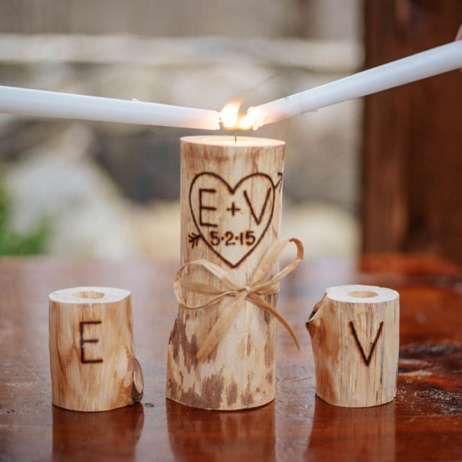 Personalized Wood Unity Candle Set