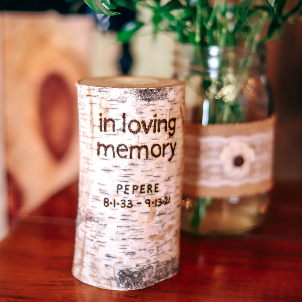 Handcrafted Birch Wood Personalized Memorial Candle
