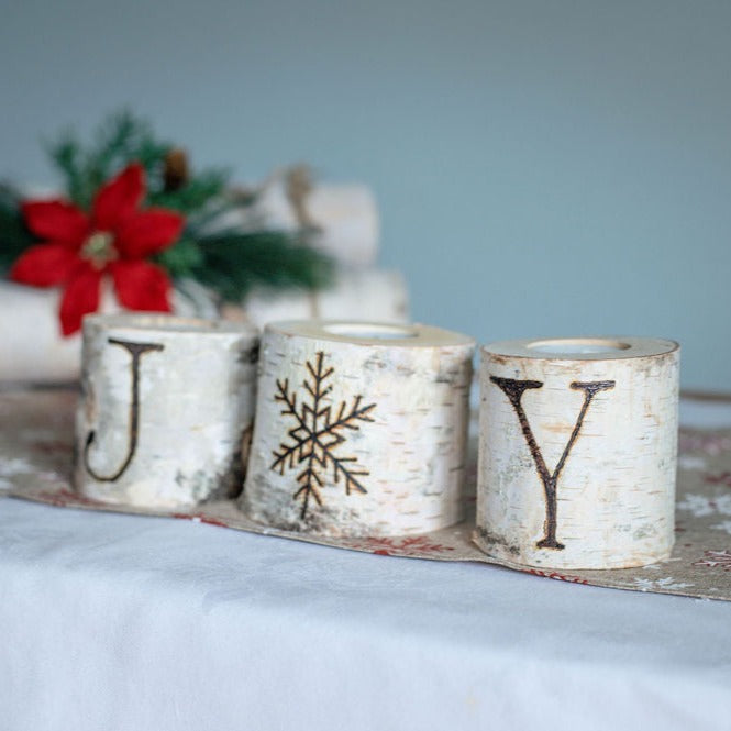 Joy Rustic Birch Holiday Candle Set