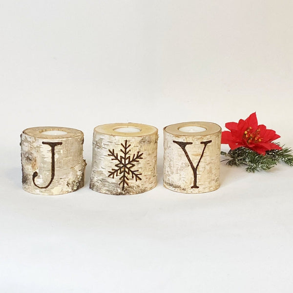 Joy Rustic Birch Holiday Candle Set