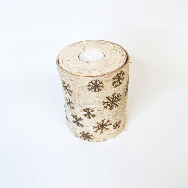 Snowflake Holiday Birch Wood Candle