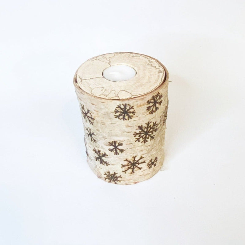 Snowflake Holiday Birch Wood Candle