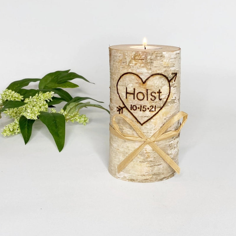 Personalized Birch Wood Candle Holder with Last Name