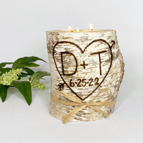 Three Tea Light Handcrafted Personalized Birch Wood Candle