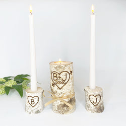 Personalized Birch Wood Unity Candle Set