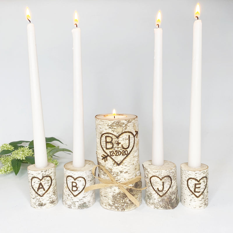 Birch Wood Family Wedding Unity Candle Set | JV Country Creations